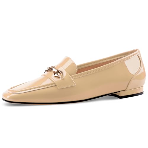 Image of Oh Mispares Womens Loafers Square Toe Low Heel Penny Loafers Fashion Comfortable Slip on Flats Casual Dressy Shoes for Women Work Office Patent Leather