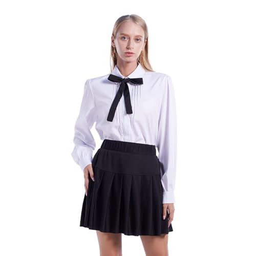 Women Short Sleeve Peter Pan Collar Blouse Kawaii Girls School Uniform White Shirt Lady Bowknot OL Button-Down Shirts