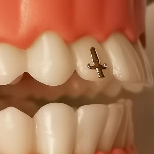 Image of Chamon 8K Solid Gold Tooth Gems Dagger Shape Sword Design, Tiny Micro Gothic Punk Teeth Ornament, Hip Hop Style Accessory for Men and Women