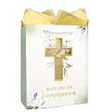 COMOOKA Geschenktüte Kommunion 25x21x10cm XL Geschenktasche Kommunion Geschenk Verpackung Geschenke zur Kommunion für Mädchen Junge Erstkommunion Tüte mit Henkel