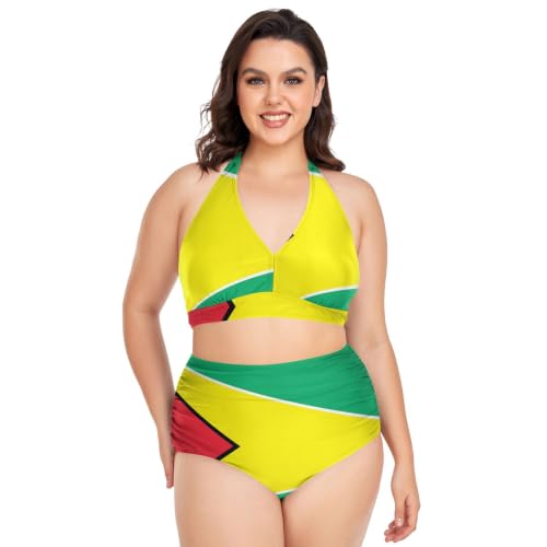 Bikini grande taille pour femme maillot de bain gainant dos nu drapeau guyanais