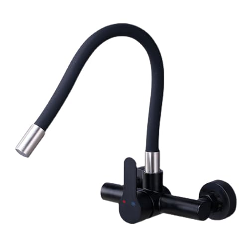 Robinet de cuisine mural pour évier noir orientable eau chaude froide - 2