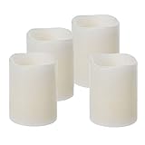 ToCi 4er-Set LED-Kerze Elfenbein Ø 5 x 6,5 cm mit Timerfunktion, flammenlose Echtwachs-Kerzen mit flackernder LED-Flamme