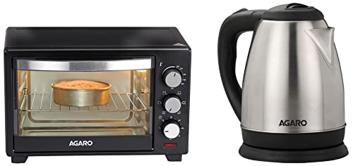 Image of AGARO Marvel 25-Litre Oven Toaster Grill with Motorized Rotisserie & 5 Heating Modes (Black)+AGARO - 33262 Stella 1500-Watt, 1.8 Litre Stainless Steel Electric Kettle, with Boil-Dry Protection & Auto