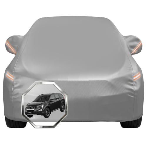 Image of Pivalo Car Cover for Mahindra XUV 500 All Model & Years with Mirror Pocket 100% Waterproof Triple Stitched Bottom Elastic Dust, Heat & UV Resistant Full Body Protection (Grey with Highlighter)