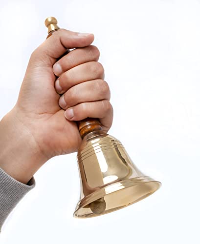 Large Hand Bell~ Super Loud Hand Call Bell With Brass Solid Wood Handle, Very Loud Hand Bell ~(4" D, 9" H) Hand Bells For Weddings, School Classroom Service And Game -Handcrafted In India #TOP11