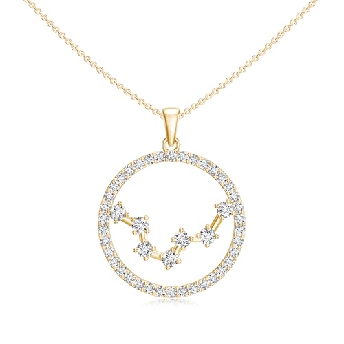 Delicado collar con colgante de eternidad de moissanita con astrología y signo del zodiaco Piscis en plata de ley chapada en oro, joyería de horóscopo con cadena complementaria, Medium, Plata