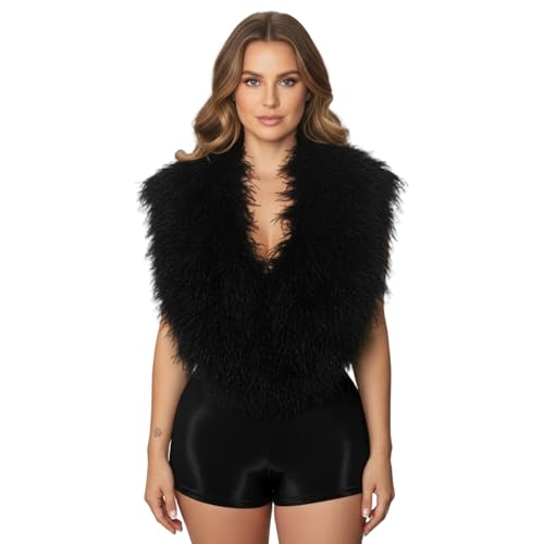Mono de fiesta para club nocturno con espalda descubierta y plumas negras 4
