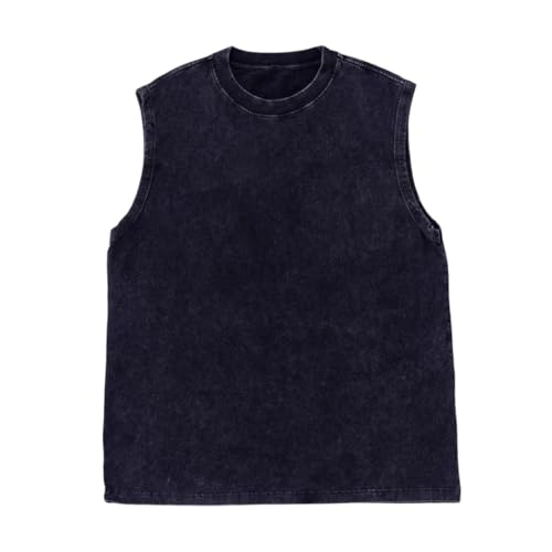 Camiseta sin mangas de algodón lavado para hombre chaleco de entrenamiento holgado y casual