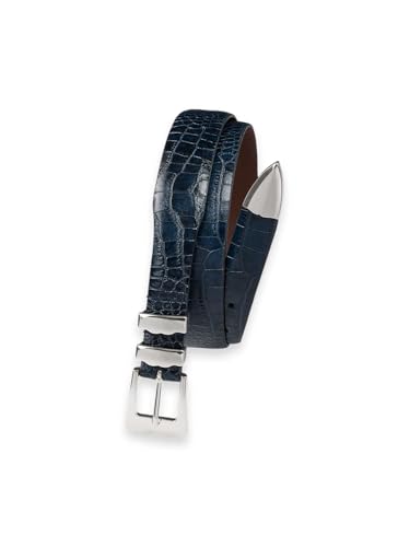 Paul Fredrick Men's Crocodile Embossed Belt With Metal Keeper Tip
