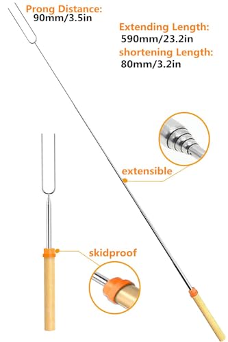 DIKER Grillspieße Teleskop Marshmallow, Stockbrot Stöcke Roasting Sticks Schaschlikspieße, Lagerfeuerspieße Edelstahl Ausziehbar, Grillstab, Grillbesteck Set für Camping Grill (8er Pack, Edelstahl)
