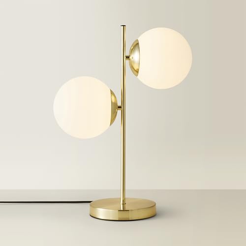 ValueLights | Modern 2 Light Gold Stem Table Lamp with White Frosted Glass Shades | Table Lamps, Home Décor & Improvement Essential