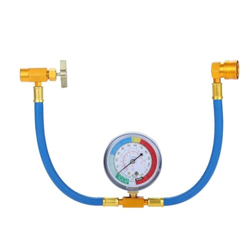 R134A AC Refrigerant Charging Hose Kit,R134a Canister with Pressure Gauge and Charging Hose with Quick Connector for Car AC Air Conditioner (Blue)