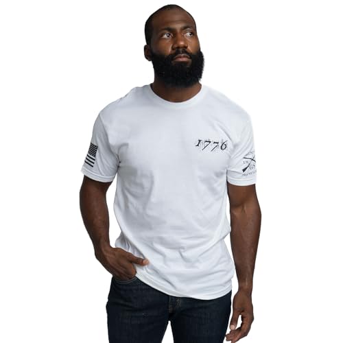 Grunt Style American 1776 Flag - Patriotic Graphic Tee Mens Short Sleeve T-Shirt (White Medium)