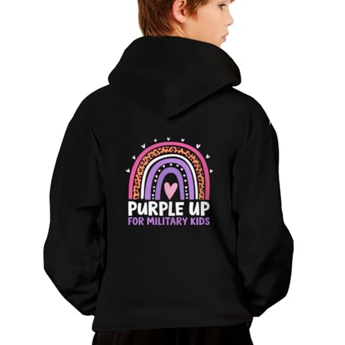 Cool Purple Up for Military Kids Month Military Child Rainbow Hoodies for Teen Girls Boys Kangaroo Pocket Sweatshirt2