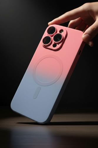 Image of amazon basics Gradient Mag-Safe Case for iPhone 16 Pro Max | Soft Silicone Shockproof Cover with Camera Protection | Slim Lightweight Design | Smooth Touch & Durable - Pink & Blue