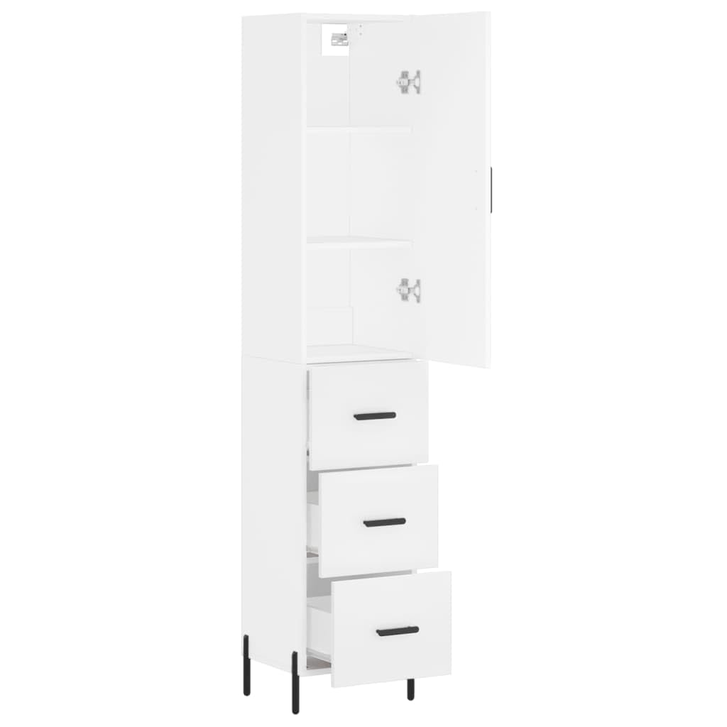 71-Inch White Tall Cabinet with Doors and Metal Legs | Measures 13.6x13.4x70.9 inches; engineered wood frame offers slim vertical storage for living rooms and hallways.