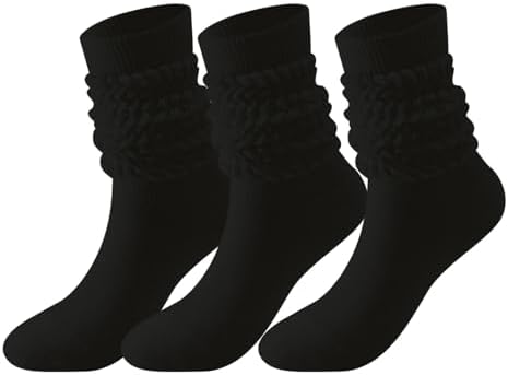 Slouchy Socks for Women Wide Calf Athletic Knit Slouch Boot Soft Chunky Ribbed Cozy Scrunch Socks 3 Pairs