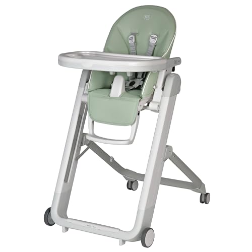 Peg Perego Siesta, Grow with Baby Folding High Chair & Recliner, Height Adjustable, Quick Clean & Easy Push Wheels for Babies & Toddlers, Made in Italy, Mint (Green)
