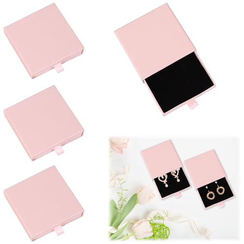 DECARETA 4 PCS Petite Boîte Cadeau Pour Bijoux, Boîte en Papier Cadeau Boite en Carton pour Bijoux Boite Cadeau Vide Petite Boite Carton Rose pour Bague, Collier, Boucles d'Oreilles (9 * 9 * 1.7cm)