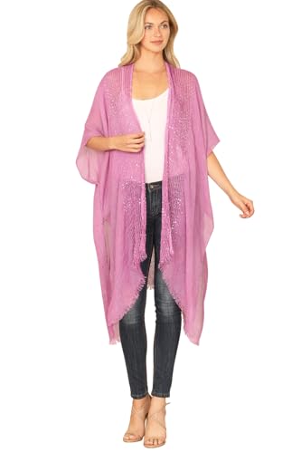 Image of RIAH FASHION Bohemian Sequin Glitter Shawl Wrap Poncho - Kimono Cardigan, Sparkly Metallic Mesh Scarf, Open Knit Crochet