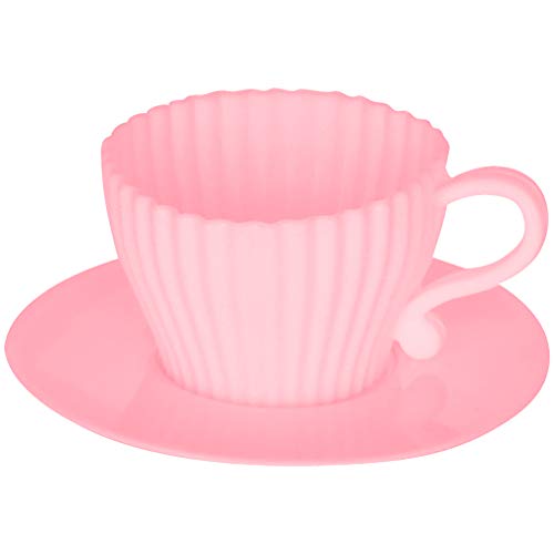Evelots 24 Piece Set Oven Safe Silicone Mold Teacup Shaped Cupcake Baking Set (12 Cups/12 Saucers)-Reusable Food Grade Bpa Free-2 Colors #TOP6