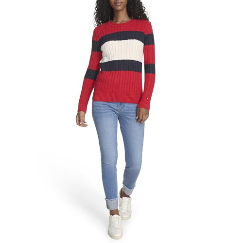 Image of Tommy Hilfiger Women's Cotton Crewneck Cable Sweater