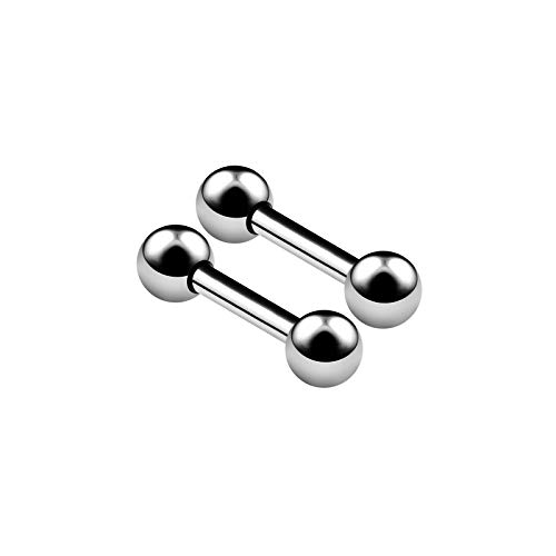 KJM FASHION 2PCS Titanium G23 Straight Barbell 16g Gauge 1.2mm 1/4 6mm 3mm ball Helix Earrings Eyebrow Cartilage Piercing Jewelry 6731