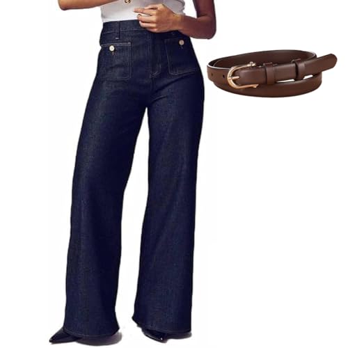 Tummy Control Sailor Wide Leg Trouser, Tummy Control Sailor Jeans for Women, High Waist Stretchy Straight Leg Pants