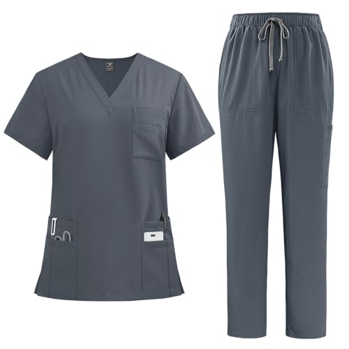 Generic Womens and Mens Medical Surgical Suit Set V-Neck Design with Work Pants Unisex Grey XXL