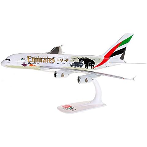 Herpa Snap-Fit Model Airplane Airbus A380 Emirates United for Wildlife No.2, Airplane, Miniature in Scale 1:250, Collector's Item, Model with Stand, Plastic Cover