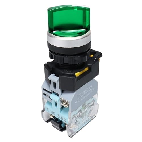 Interrupteur rotatif 22mm avec voyant LED vert et poignée courte 10A