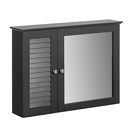 SoBuy Armoire Miroir Meuble Haut de Salle de Bain Armoire Suspendue avec Porte Miroir Commode Meuble de Rangement Mural 65x15x49 cm, BZR55-DG