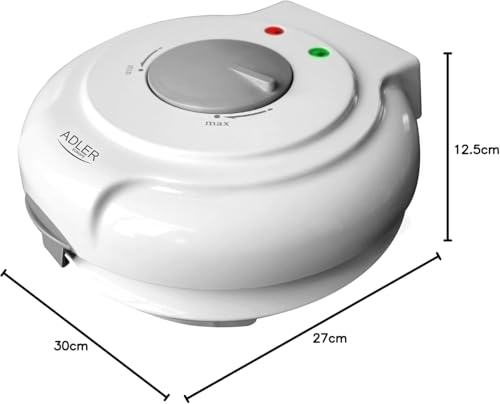 Miniatura 3 de Adler Ad3038 Maquina Para Barquillos, Diámetro 18 Cm Placas Antiadherentes, Regulador De Temperatura, Conos Para Helado, Wafer Maker Blanco, 1500w