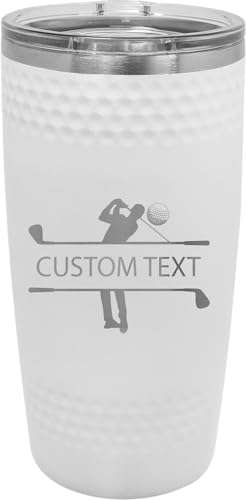 Customgiftsnow Male Golfer Monogram Golf Laser Engraved Textured Stainless Steel Double-Wall Insulated Tumbler 20-Ounce Travel Coffee Mug Customizable, White