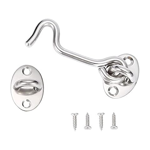 3 Inch Cabin Hook,Stainless Steel Hook and Eye Latch,Gate Hook Lock,Barn Door Swivel Window Hook Lock with Mounting Screws for Shed Gate or Garage Door(1 pcs) Cover