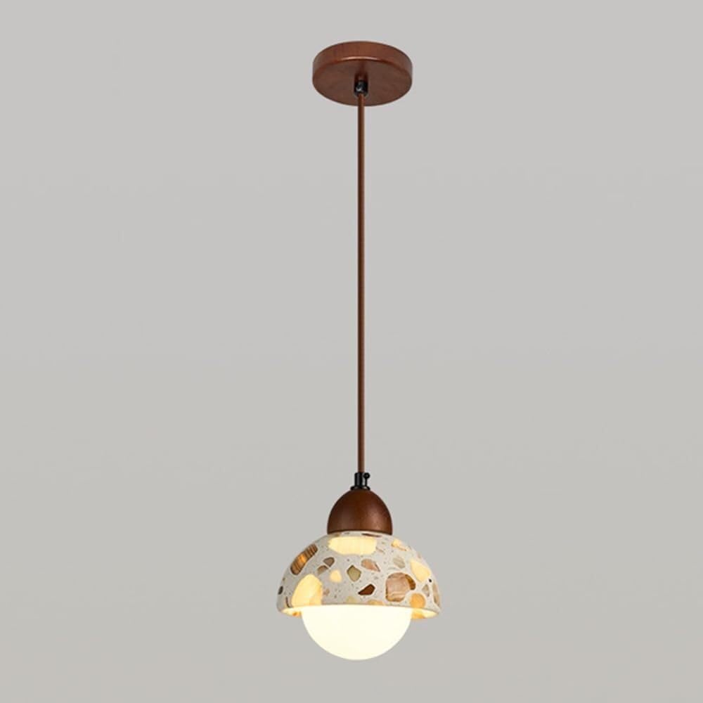 Lampada a sospensione in pietra nordica Illuminazione a for isola della cucina, Lampade a for camera da letto, sala pranzo con paralume in vetro, a in legno 5,9 pollici Lampadario rustico in fattoria