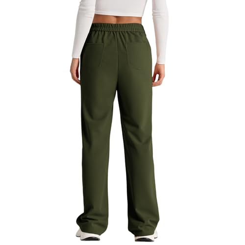 Women's High Waisted Straight Leg Pants Business Casual Work Pants Button Down Casual Trousers with Multiple Pockets3