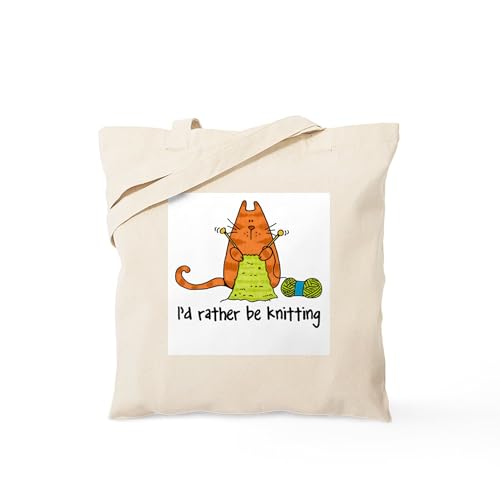 CafePress Rather Be Knitting Tote Bag Reusable Natural Beige Canvas Shopping Bag