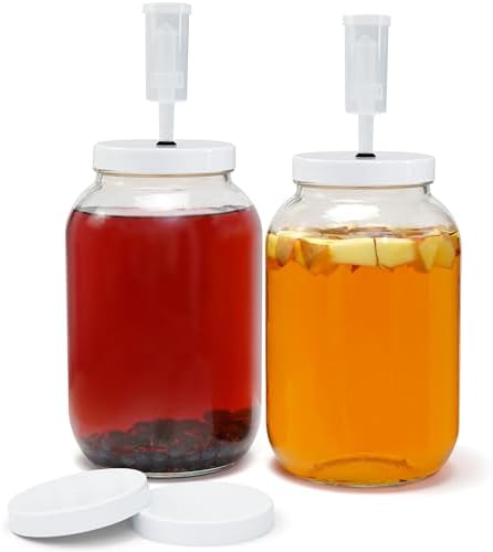 1 Gallon Glass Fermentation Jars with Airlock, Wide Mouth Mason Jars with Fermentation Lid for Brewing, Pickles, 128 oz Glass Containers for Kitchen Extra 2 Seal Lids