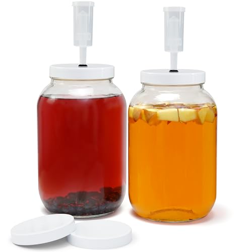 1 Gallon Glass Fermentation Jars with Airlock, Wide Mouth Mason Jars with Fermentation Lid for Brewing, Pickles, 128 oz Glass Containers for Kitchen Extra 2 Seal Lids