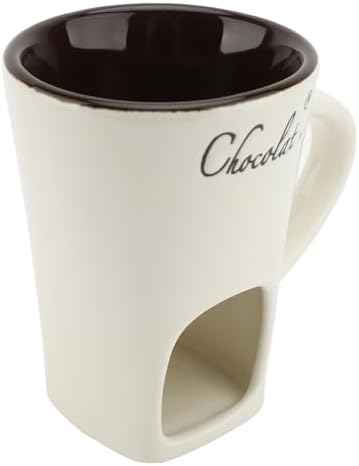 Dioche Ceramic Chocolate Fondue Mug with Fork Tealight Candle Warmer Pot for Melting Chocolate, Cheese and Dessert Dipping Set for Parties, Gifts and Family Treats (White) - 2