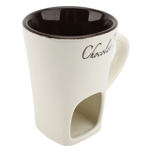 Riuulity Taza para Fondue de Chocolate, Olla Calentadora de Mantequilla de Cerámica, Ideal para Derretir Queso, Mojar Frutas, con Tenedor de Acero Inoxidable, Apta (WHITE)