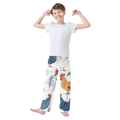ZZXXB Chicken and Eggs Boys Long Pants Soft Trousers Elastic Waist Kids Lounge Bottoms with Pockets S-XL2