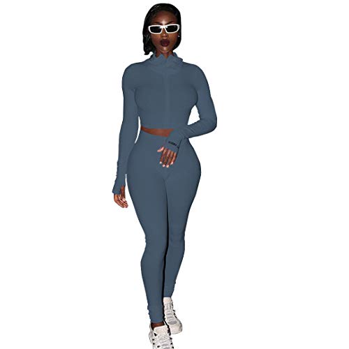 PINSV 2 Piece Outfits for Women Zip Up 
