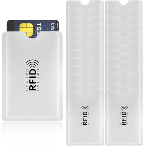 COYUN 24 Pezzi Custodie Blocco RFID per protezione carte di credito, Antifurto con schermatura RFID per carte contactless, RFID Porta Carte, Antitaccheggio Porta Carte di Credito(Argento)