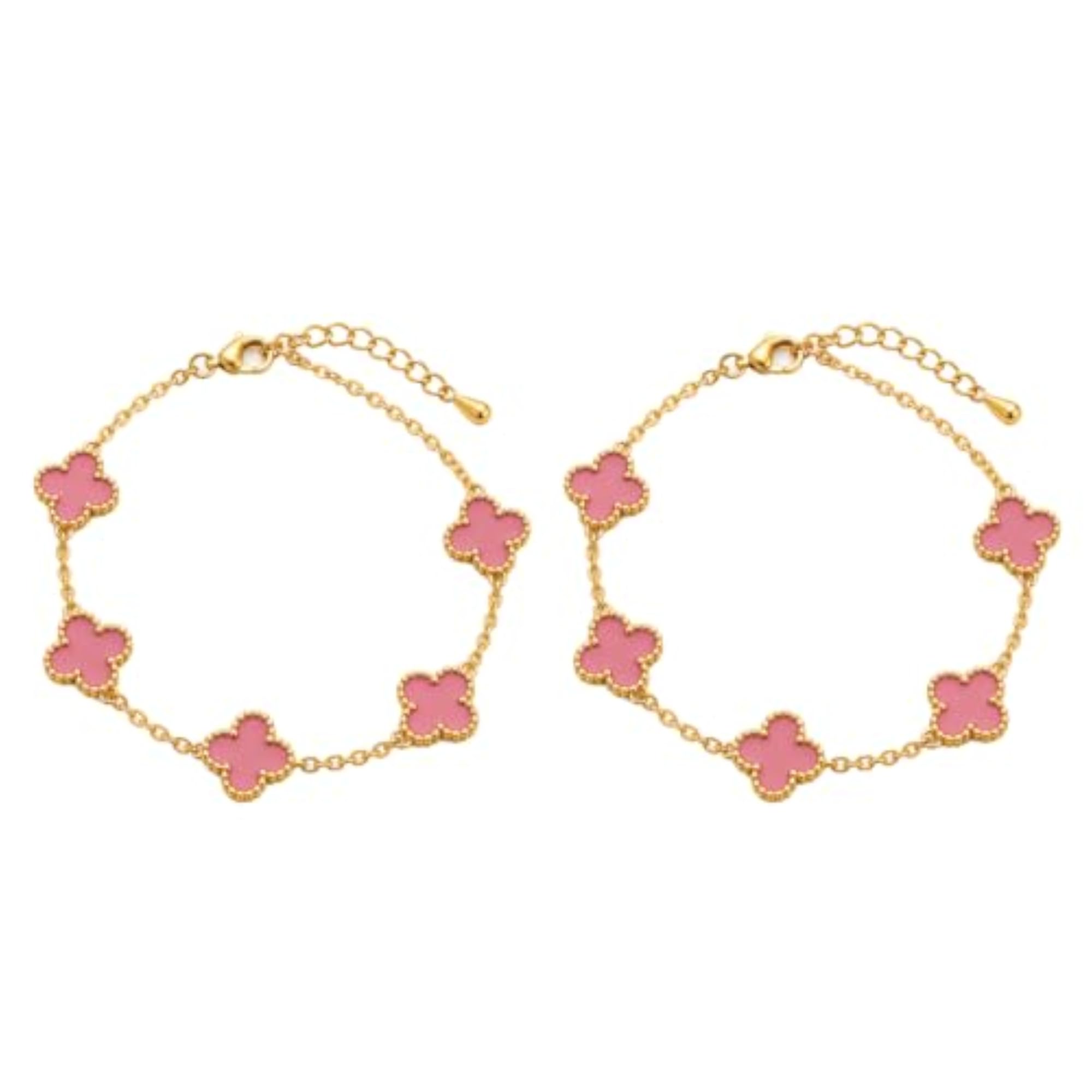 Blush Clover Pink Bracelet, Anti Tarnish Gold Tone