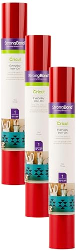 Image of Cricut Everyday Iron On - Red, 3-Pack of 2ft Rolls (12 inchx24 inch), 6ft Total - HTV Heat Transfer Vinyl for Shirts, Apparel, Hats & More - Compatible with Maker & Explore Machines