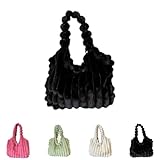 NTRUEML Fluffy Bag Furry Tote Large Capacity Plush Purse for Women Winter Warm Solid Color Striped Fuzzy Handbag for Shopping (black)