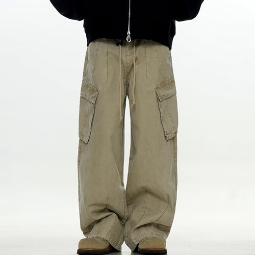 XYXIONGMAO Men's Black Loose Streetwear Overalls Drawstring Elastic Waist Multi-Pocket Sweatpants Cargo Pants for Men3